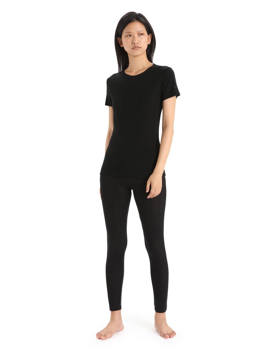 Black Icebreaker Merino 175 Everyday Short Sleeve Crewe Thermal Top Women's Base Layers | AU 1893KORI